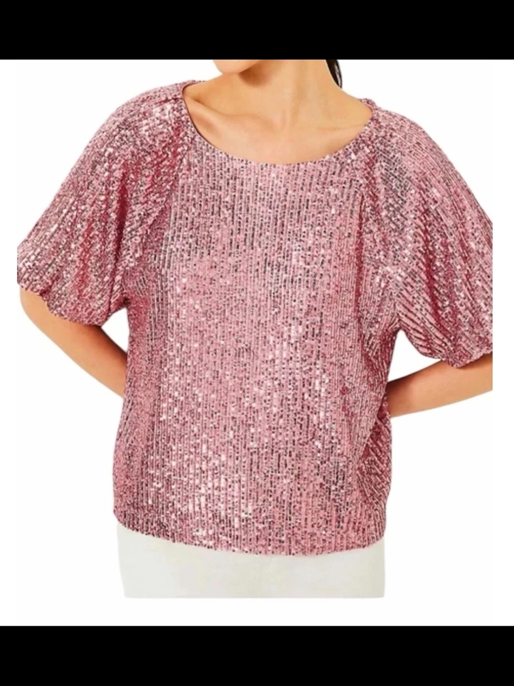 Lilly Pulitzer Cressida Sequin Knit Top in the shade Conch Shell Pink